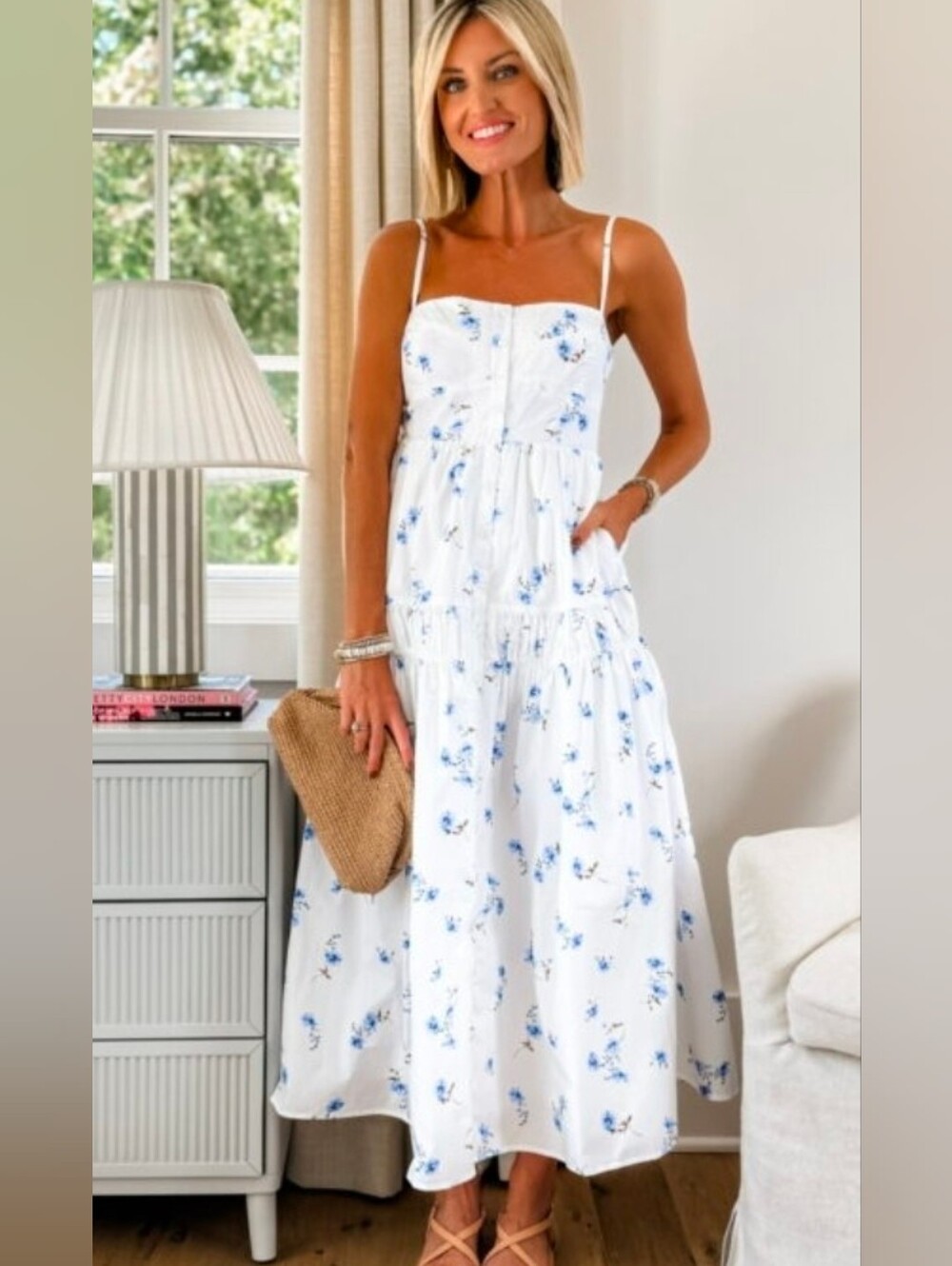Quince 100% Organic Cotton Poplin Spaghetti Strap Maxi Dress-  Large